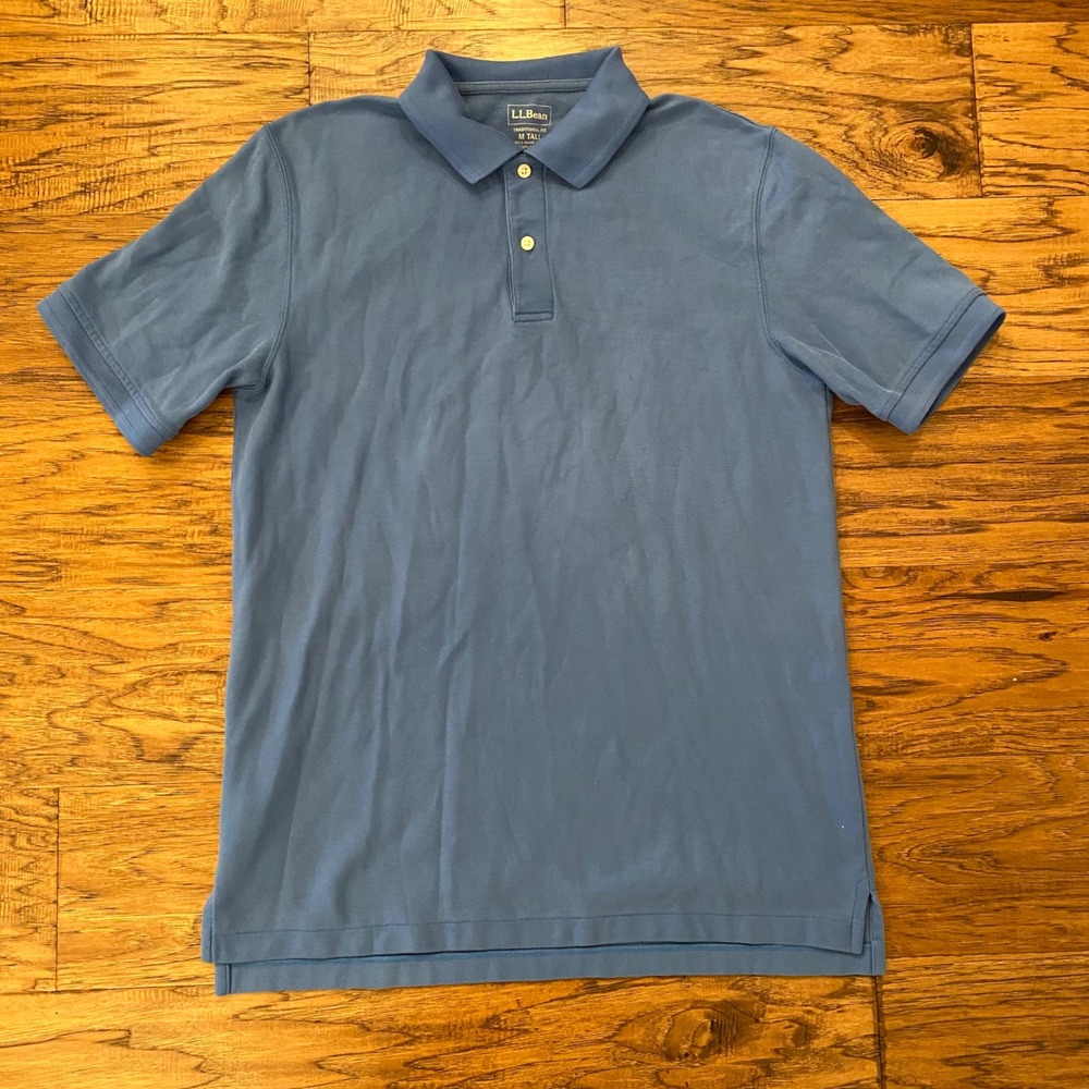 LL Bean Polo Shirt Mens M Tall Blue Traditional Fit Short Sleeve Cotton 300455